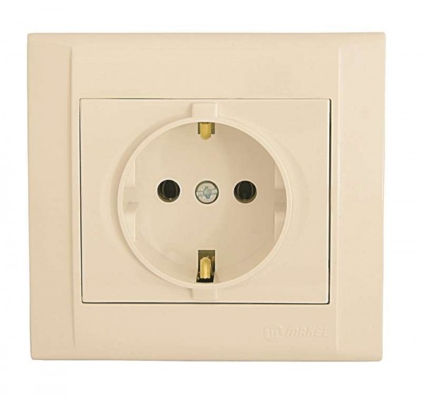  Розетка 1-м СП Defne 16А IP20 с заземл. крем Makel 42010008 