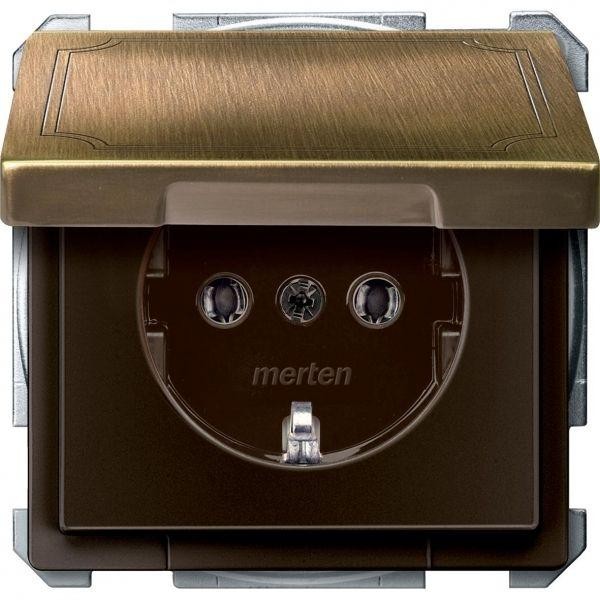  Механизм розетки 1-м СП Schuko Merten с защ. крышкой антич. латунь SchE MTN2311-4143 