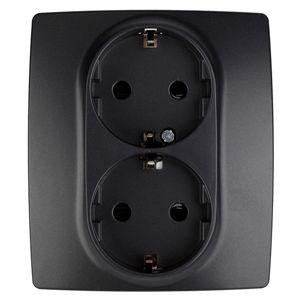  Розетка Schuko 16АХ-250В 2х2P+E защ. шторки 12-2104-05 антрацит ЭРА Б0014703 