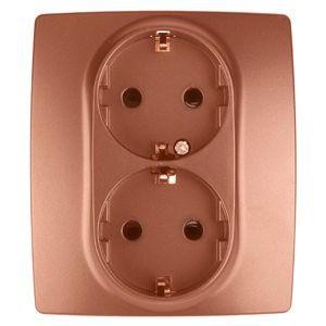  Розетка Schuko 16АХ-250В 2х2P+E защ. шторки 12-2104-14 медь ЭРА Б0019333 