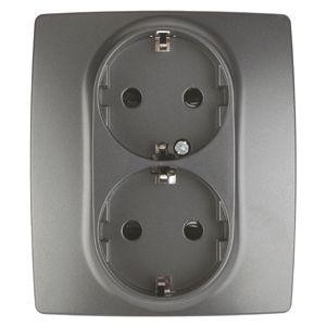  Розетка Schuko 16АХ-250В 2х2P+E защ. шторки 12-2104-12 графит ЭРА Б0019331 