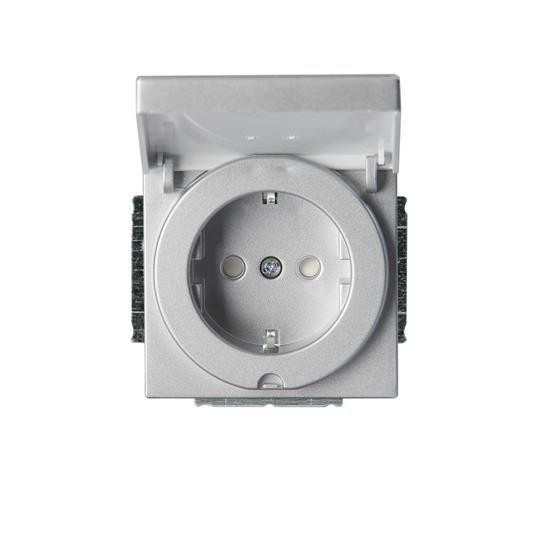  Розетка Schuko Impressivo 16А 230В IP21/44 с защ. крышкой алюм. ABB 2TKA00000437 