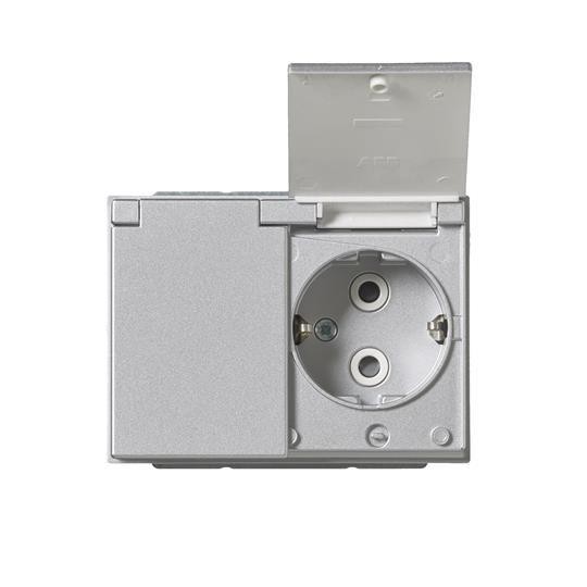  Розетка Double Schuko Impressivo 16А 230В с защ. крышкой IP21/44 алюм. ABB 2TKA00003032 