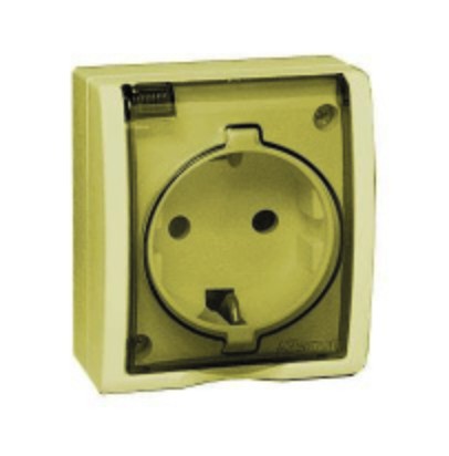  Розетка 1-м ОП Simon15 с защ. крышкой с заземл. IP54 сл. кость Simon 1594445-031 