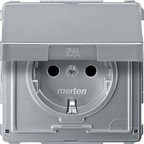  Механизм розетки СП Merten с защ. крышкой защ. шторки с заземл. IP44 алюм. SchE MTN2310-7260 