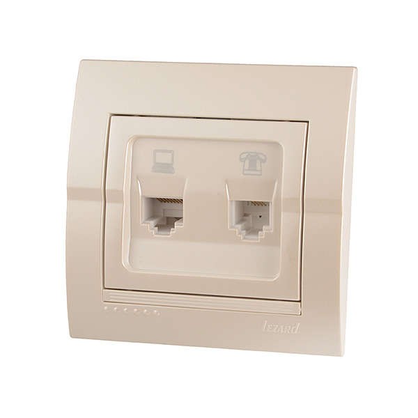  Розетка компьютерная + телеф. СП Дери RJ11 + RJ45 жемчуж. бел. перламутр LEZARD 702-3030-143 