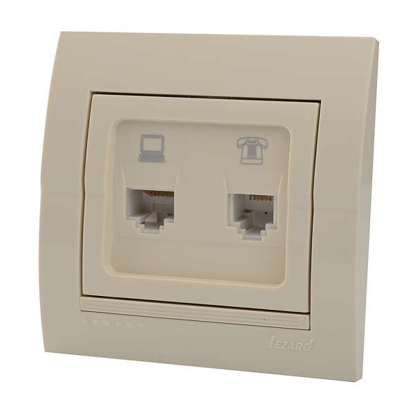  Розетка компьютерная + телеф. СП Дери RJ11 + RJ45 крем./крем. LEZARD 702-0303-143 