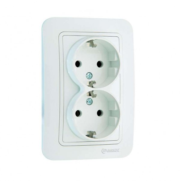  Розетка 2-м СП Lillium 16А IP20 с заземл. бел./бел. Makel 70082 