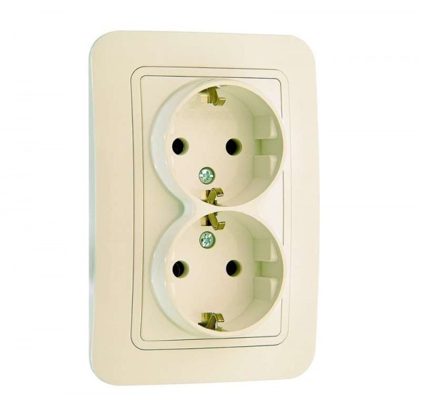  Розетка 2-м СП Lillium 16А IP20 с заземл. крем/крем Makel 70282 