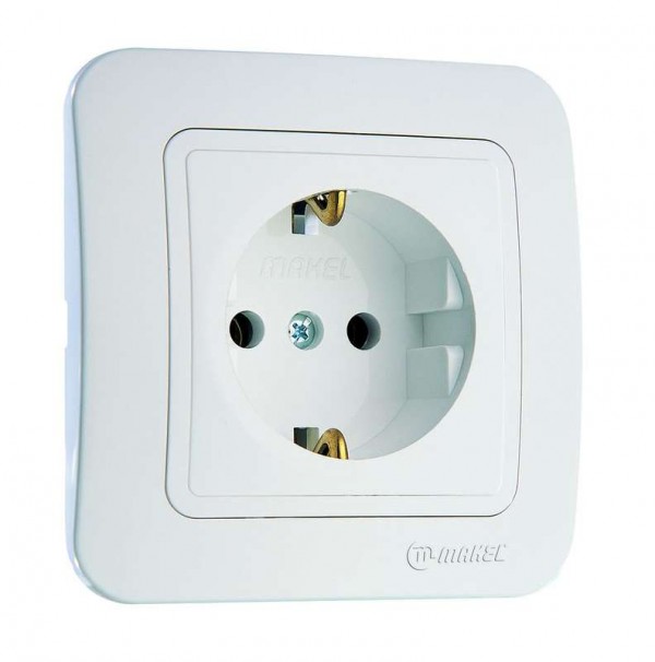  Розетка 1-м СП Lillium 16А IP20 с заземл. бел. /бел. Makel 70028 