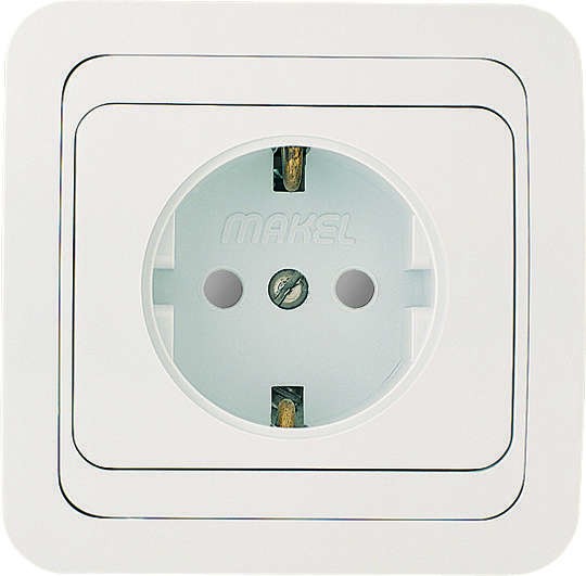  Розетка 1-м СП Mimoza 16А IP20 защ. шторки с заземл. бел./бел. Makel 12058 