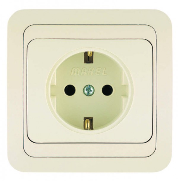  Розетка 1-м СП Mimoza 16А IP20 с заземл. крем/крем Makel 25008 