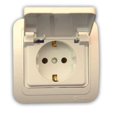  Розетка 1-м СП Mimoza 16А IP20 с защ. крышкой крем/крем Makel 25009 