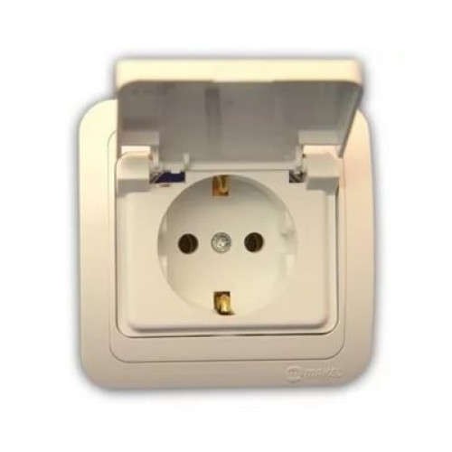  Розетка 1-м СП Mimoza 16А IP20 с защ. крышкой крем/крем Makel 25029 
