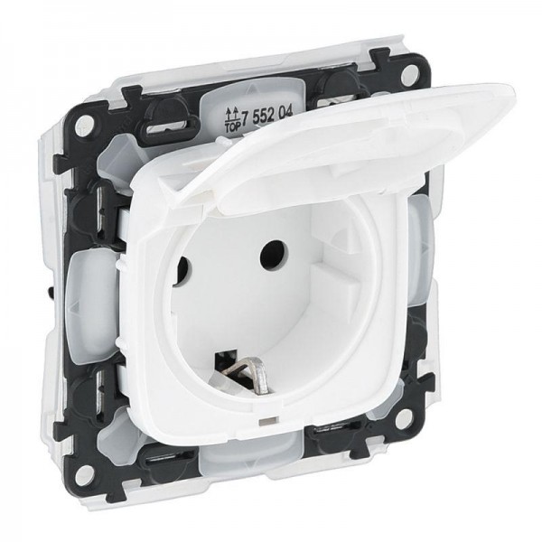  Механизм розетки 1-м СП Valena Allure 16А IP44 250В 2К+З защ. шторки откидная крышка бел. Leg 755204 