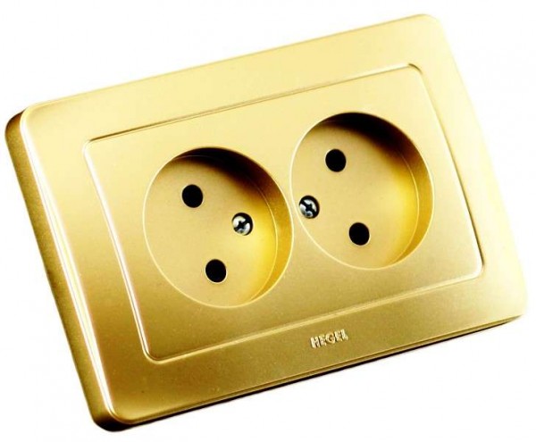  Розетка 2-м СП Мастер 16А 250В IP20 зол. HEGEL РС16-341-07 