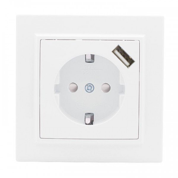  Розетка 1-м СП Минск 16А защ. шторки с заземл. с USB бел. EKF ERR16-028-100-USB 