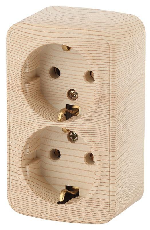  Розетка ОП Polo 2х2P+E Schuko 3-204-11 16А-250В IP20 сосна Intro Б0036110 