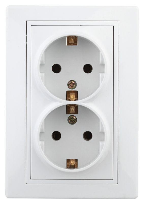  Розетка СП Plano 2х2P+E Schuko 1А-208-01 16А-250В Al+Cu с защ. шторками бел. Intro Б0038597 