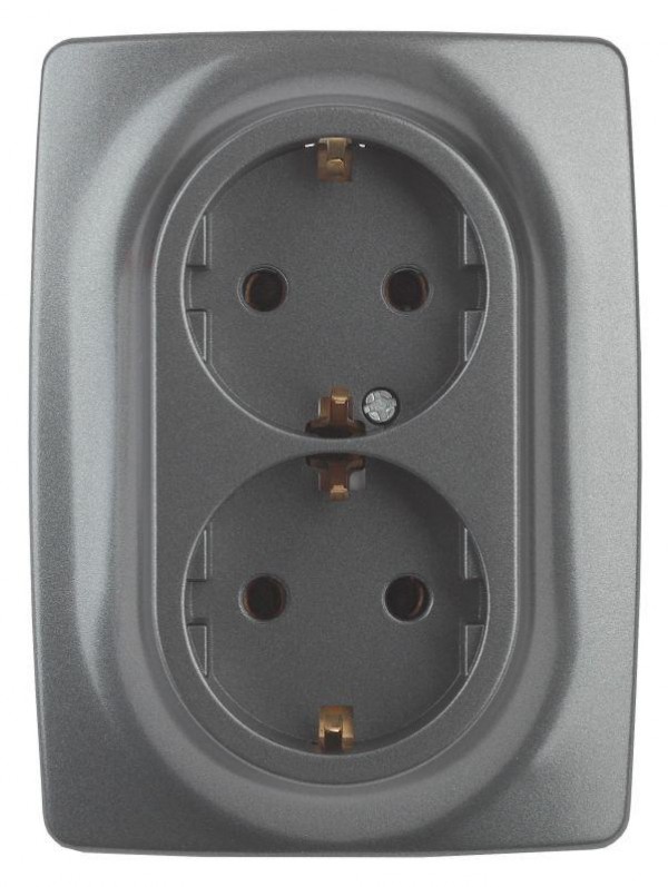  Розетка Эра12 2х2P+E Schuko 12-2108-12 16А-250В защ. шторки IP20 графит ЭРА Б0036448 