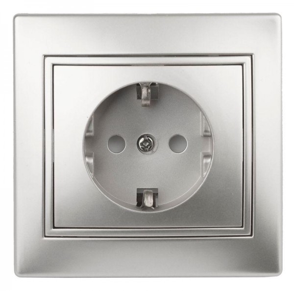  Розетка СП Plano 2P+E Schuko 1-202-03 16А-250В IP20 алюм. Intro Б0030058 