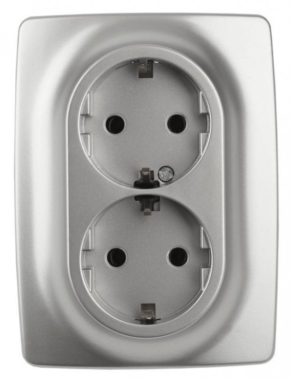  Розетка Эра12 2х2P+E Schuko 12-2108-03 16А-250В защ. шторки IP20 алюм. ЭРА Б0036444 