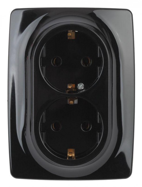  Розетка Эра12 2х2P+E Schuko 12-2108-06 16А-250В защ. шторки IP20 черн. ЭРА Б0036447 
