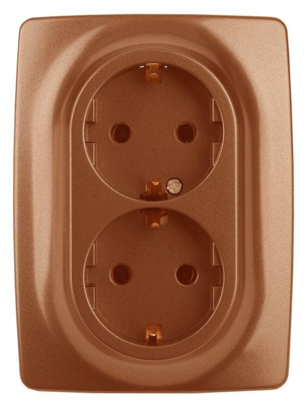  Розетка Эра12 2х2P+E Schuko 12-2108-14 16А-250В защ. шторки IP20 медь ЭРА Б0036450 