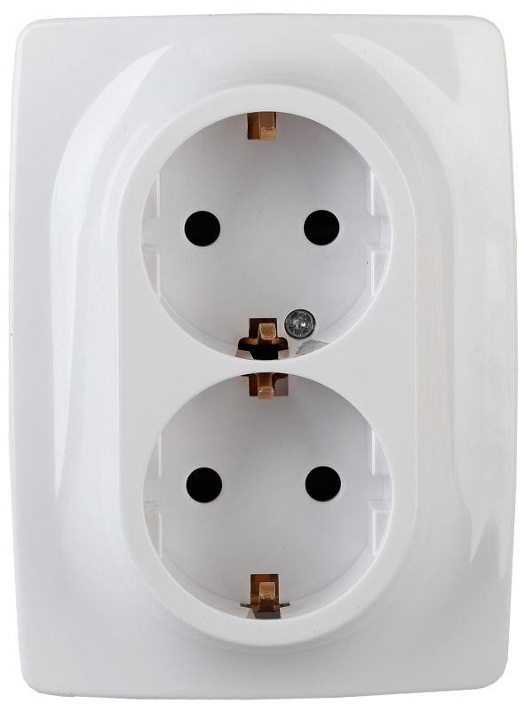  Розетка Эра12 2х2P+E Schuko 12-2108-01 16А-250В защ. шторки IP20 бел. ЭРА Б0036442 