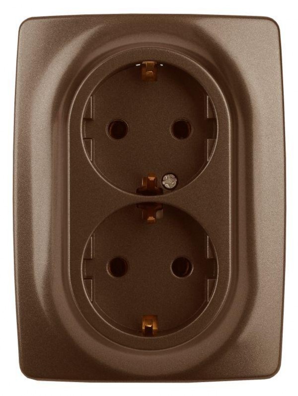  Розетка Эра12 2х2P+E Schuko 12-2108-13 16А-250В защ. шторки IP20 бронза ЭРА Б0036449 