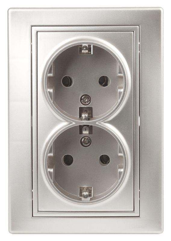  Розетка СП Plano 2х2P+E Schuko 1-205-03 16А-250В IP20 алюм. Intro Б0030070 