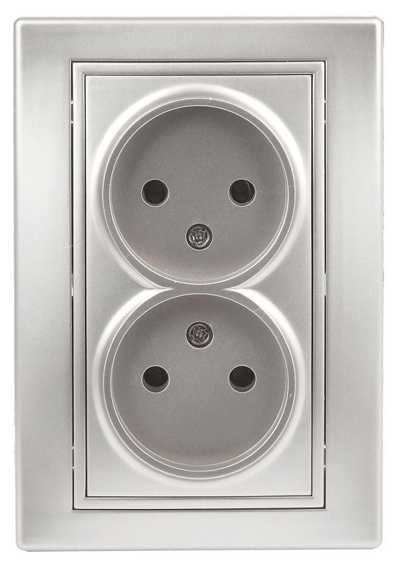  Розетка СП Plano 2х2P 1-204-03 16А-250В IP20 алюм. Intro Б0030066 