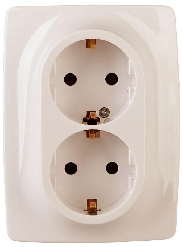  Розетка Эра12 2х2P+E Schuko 12-2108-02 16А-250В защ. шторки IP20 сл. кость ЭРА Б0036443 