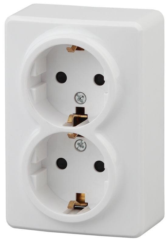  Розетка ОП Эра Эксперт 2х2P+E Schuko 11А-2206-01 16А-250В Al+Cu с защ. шторками бел. ЭРА Б0038819 