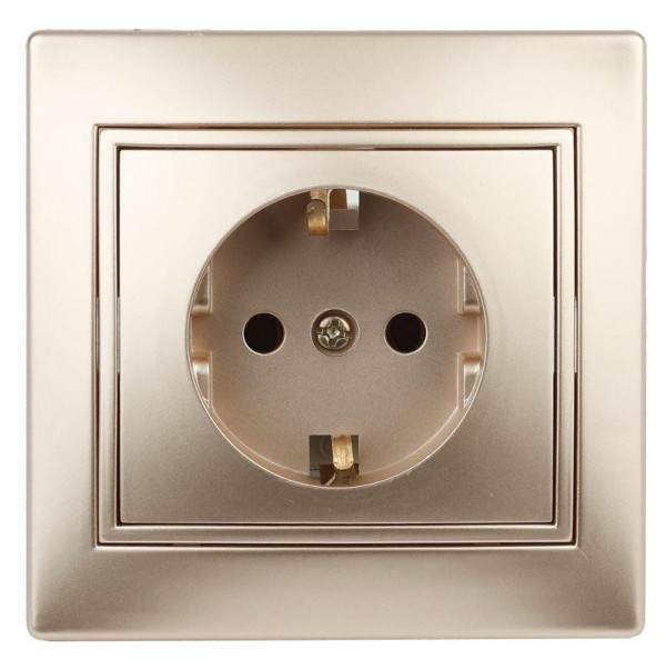  Розетка СП Plano 2P+E Schuko 1-206-04 16А-250В с защ. шторками IP20 шампань Intro Б0030075 