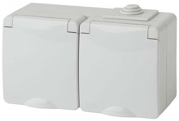  Розетка ОП 2х2P+E 11-2604-03 16А-250В гориз. с защ. шторками IP65 сер. ЭРА Б0035992 