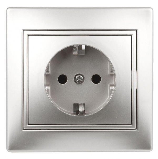  Розетка СП Plano 2P+E Schuko 1-206-03 16А-250В с защ. шторками IP20 алюм. Intro Б0030074 