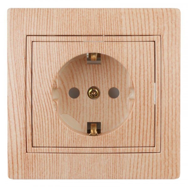  Розетка СП Plano 2P+E Schuko 1-206-11 16А-250В с защ. шторками IP20 сосна Intro Б0030077 