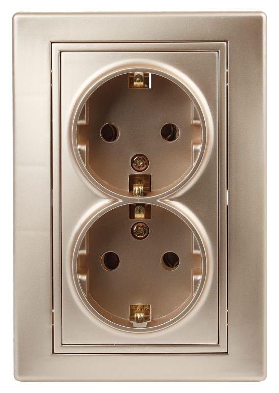  Розетка СП Plano 2х2P+E Schuko 1-205-04 16А-250В IP20 шампань Intro Б0030071 