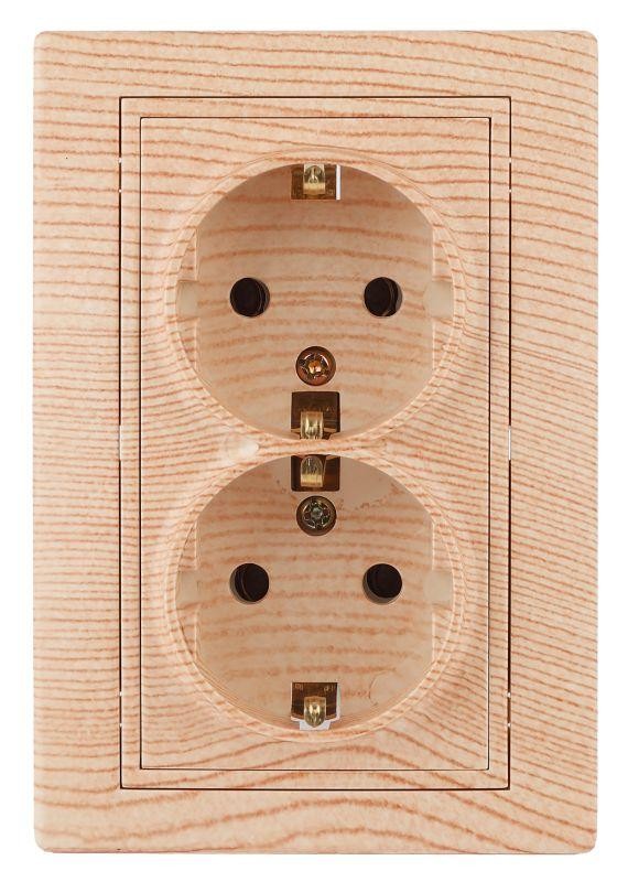  Розетка СП Plano 2X2P+E Schuko 1-205-11 16А-250В IP20 сосна Intro Б0030073 