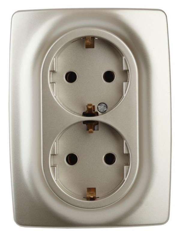  Розетка 12-2106-04 2х2P+E Schuko 16АХ-250В шампань ЭРА Б0031231 