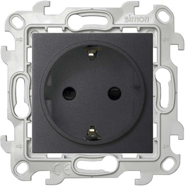  Механизм розетки 2К+З Schuko с защ. шторками Simon24 графит 2450432-038 