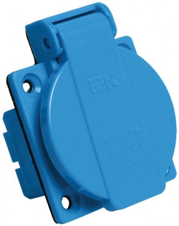  Розетка панельная СП РП10-3 16А 250В 2P+PE с защ. крышкой IP44 IEK PSR61-016-3 