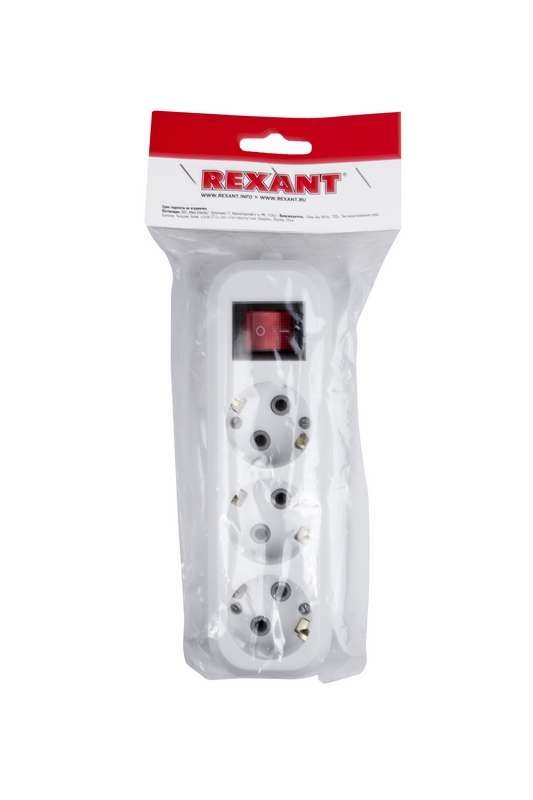  Колодка 3-м с кнопкой с заземл. Rexant 11-8706 