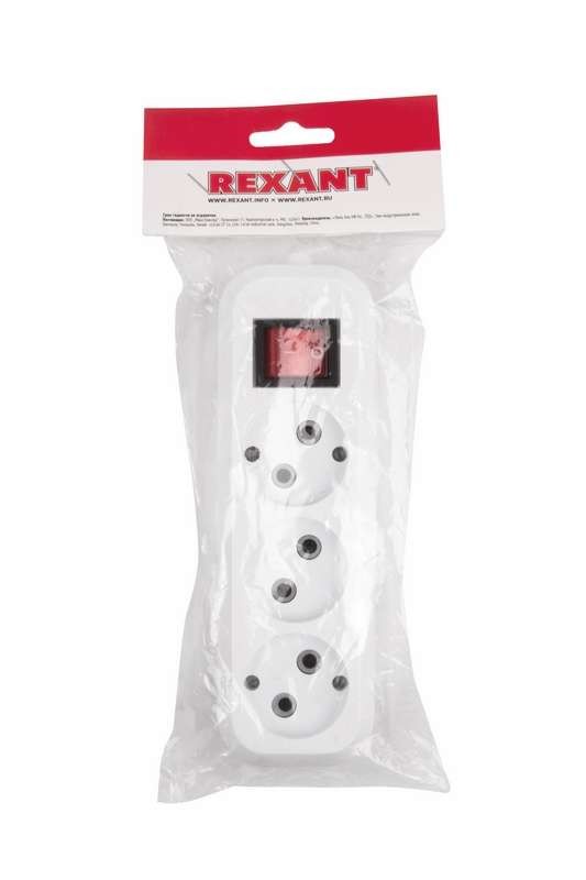  Колодка 3 гнезда с кнопкой без заземл. Rexant 11-8705 