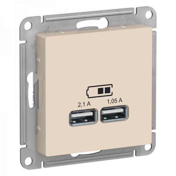  Механизм розетки USB AtlasDesign 5В 1порт х 2.1А 2порта х 1.05А беж. SchE ATN000233 
