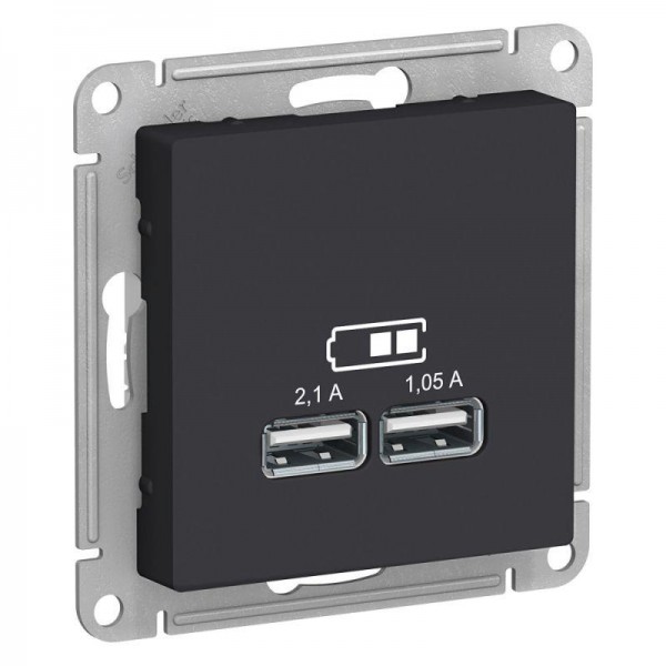  Механизм розетки USB AtlasDesign 5В 1порт х 2.1А 2порта х 1.05А карбон SchE ATN001033 
