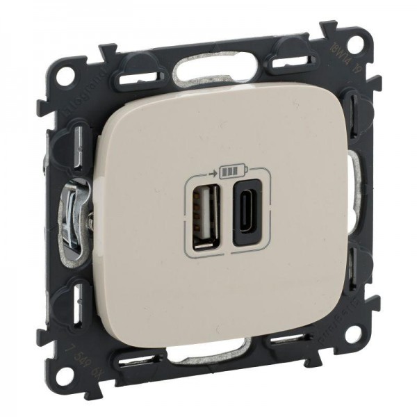  Устройство зарядное Valena Allure с 2-мя USB-разъемами тип A-тип C 240В/5В 3000мА с лиц. панелью сл. кость Leg 754966 