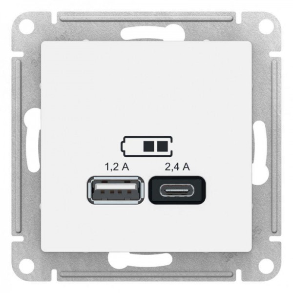 Механизм розетки USB AtlasDesign A+С 5В/2.4А 2х5В/1.2А бел. SchE ATN000139 