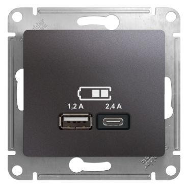  Механизм розетки USB GLOSSA A+С 5В/2.4А 2х5В/1.2А графит SchE GSL001339 